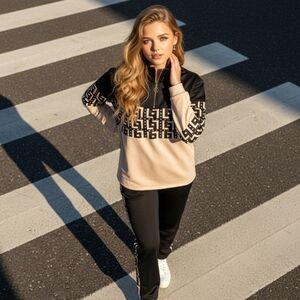 💙Stylish Black and Cream Women's Top And Pants